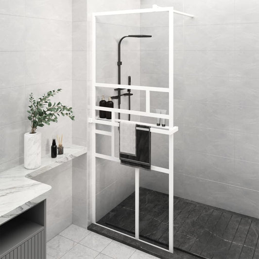Berkfield Walk-in Shower Wall with Shelf White 90x195 cm ESG Glass&Aluminium