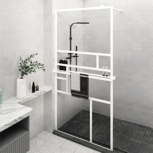 Berkfield Walk-in Shower Wall with Shelf White 115x195 cm ESG Glass&Aluminium