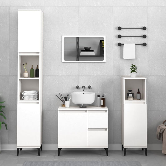Berkfield 3 Piece Bathroom Cabinet Set White Engineered Wood