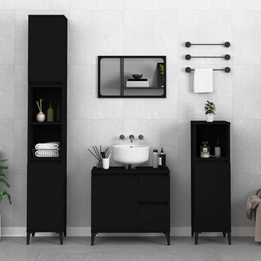 Berkfield 3 Piece Bathroom Cabinet Set Black Engineered Wood