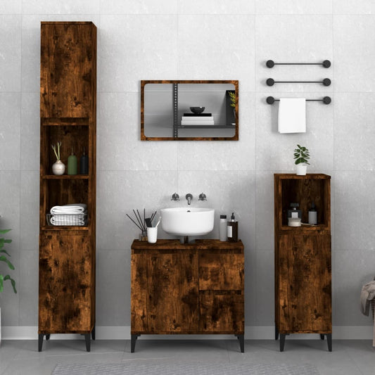 Berkfield 3 Piece Bathroom Cabinet Set Smoked Oak Engineered Wood