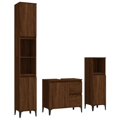 Berkfield 3 Piece Bathroom Cabinet Set Brown Oak Engineered Wood