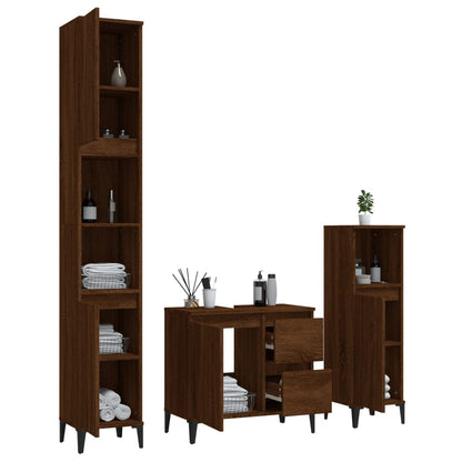 Berkfield 3 Piece Bathroom Cabinet Set Brown Oak Engineered Wood