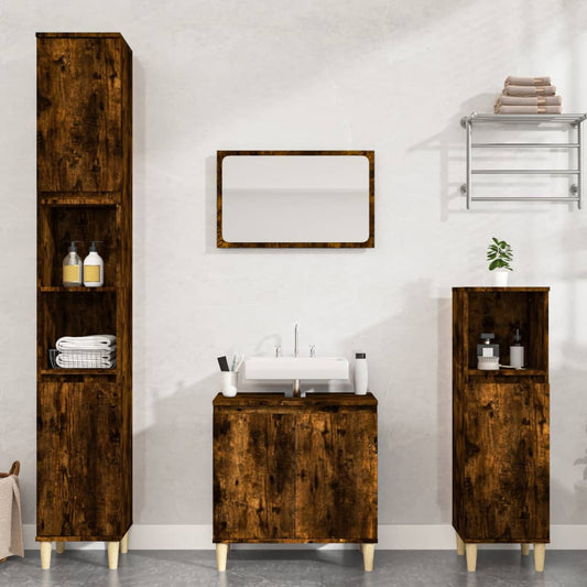 Berkfield 3 Piece Bathroom Furniture Set Smoked Oak Engineered Wood
