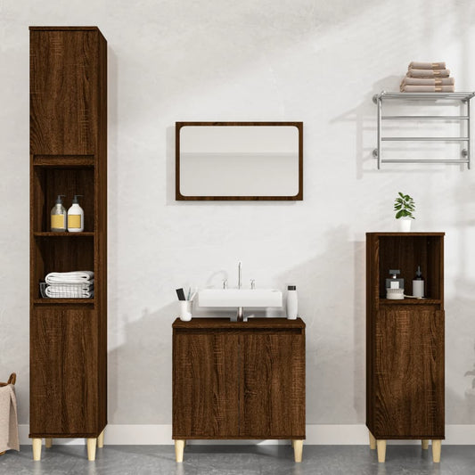 Berkfield 3 Piece Bathroom Furniture Set Brown Oak Engineered Wood