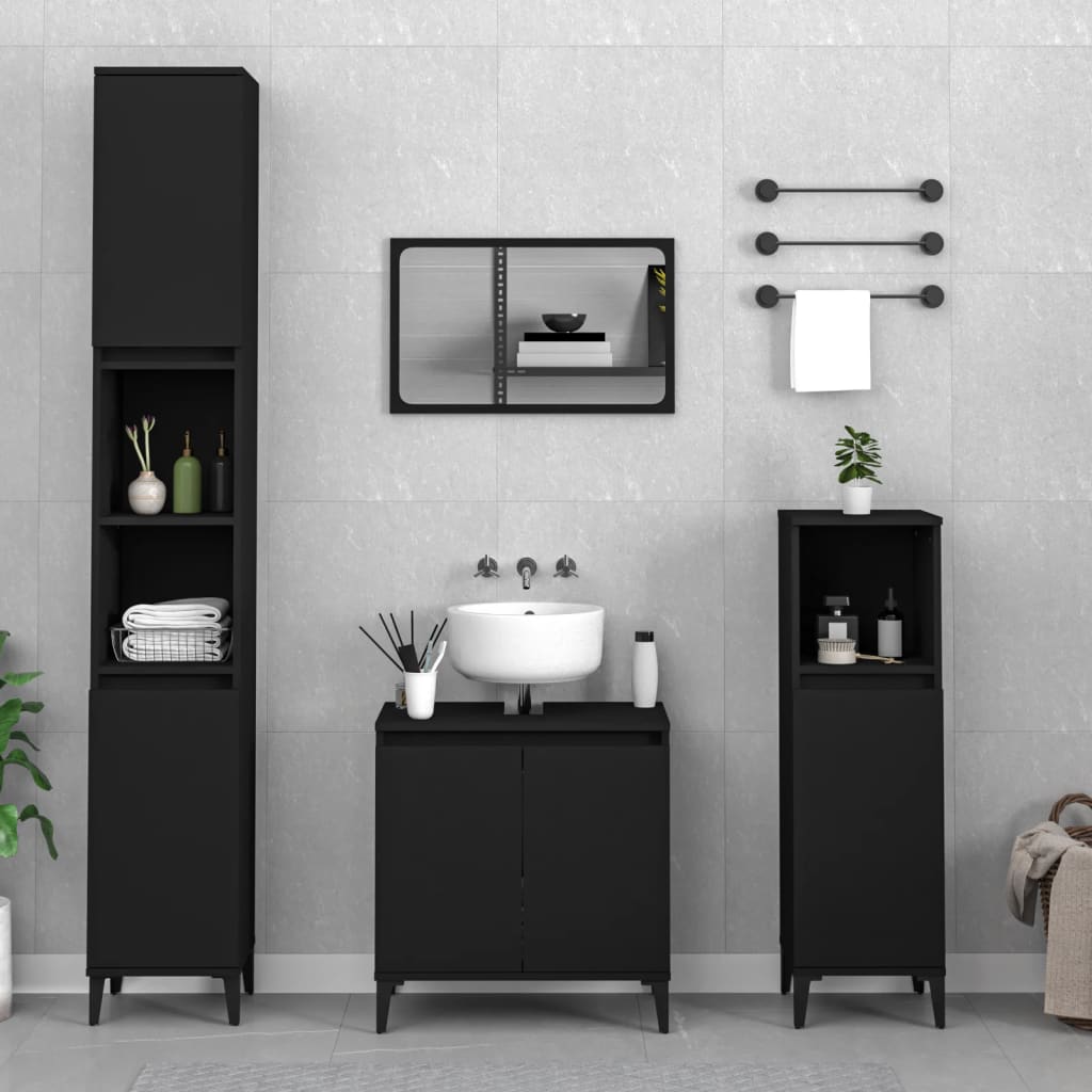Berkfield 3 Piece Bathroom Furniture Set Black Engineered Wood