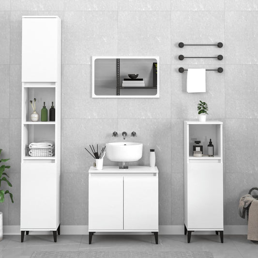 Berkfield 3 Piece Bathroom Furniture Set High Gloss White Engineered Wood