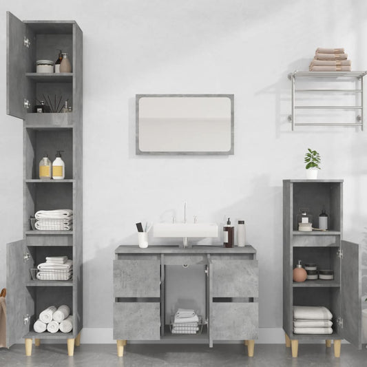 Berkfield 3 Piece Bathroom Furniture Set Concrete Grey Engineered Wood