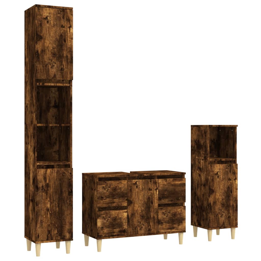 Berkfield 3 Piece Bathroom Furniture Set Smoked Oak Engineered Wood