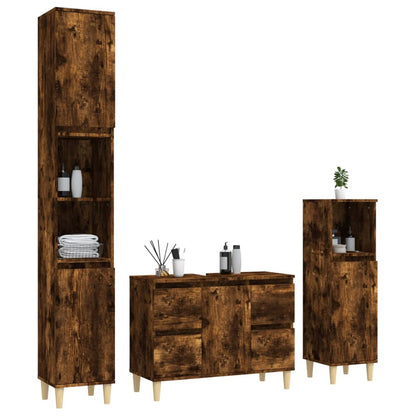 Berkfield 3 Piece Bathroom Furniture Set Smoked Oak Engineered Wood