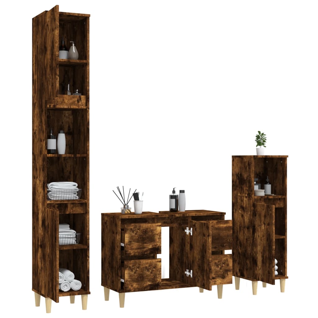Berkfield 3 Piece Bathroom Furniture Set Smoked Oak Engineered Wood