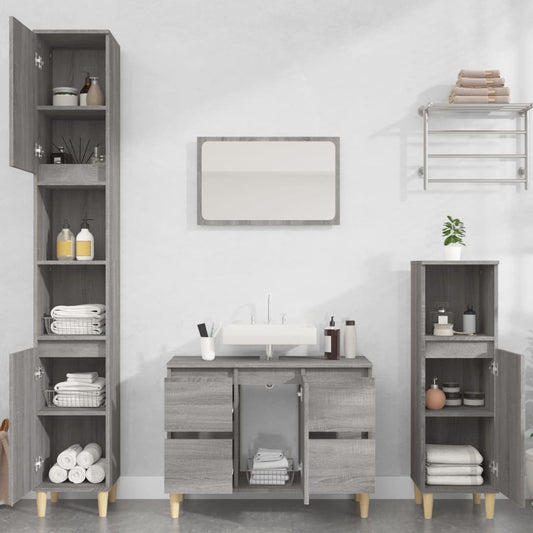 Berkfield 3 Piece Bathroom Furniture Set Grey Sonoma Engineered Wood
