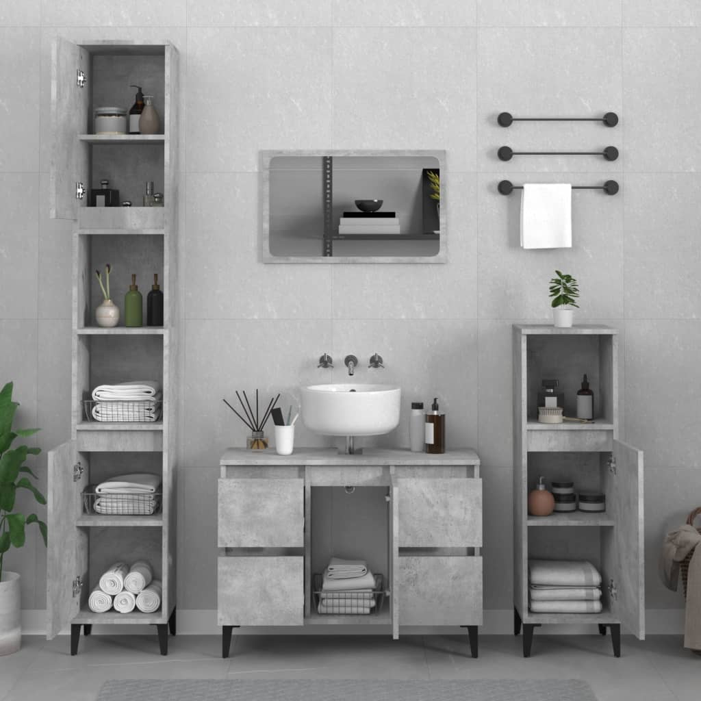 Berkfield 3 Piece Bathroom Furniture Set Concrete Grey Engineered Wood