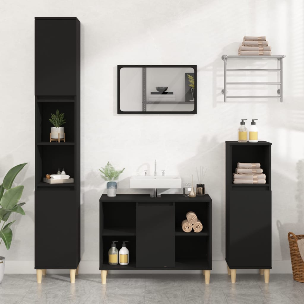 Berkfield 3 Piece Bathroom Furniture Set Black Engineered Wood