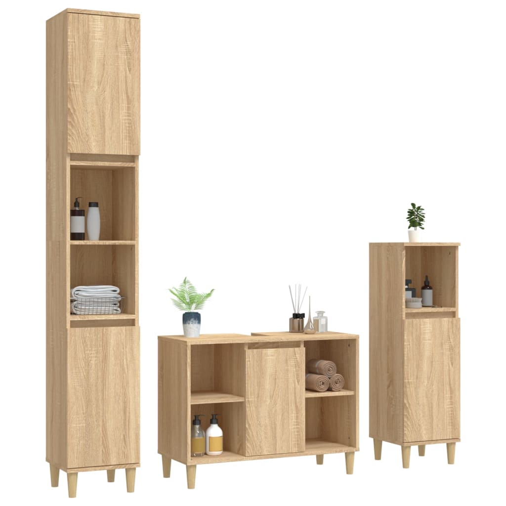 Berkfield 3 Piece Bathroom Furniture Set Sonoma Oak Engineered Wood