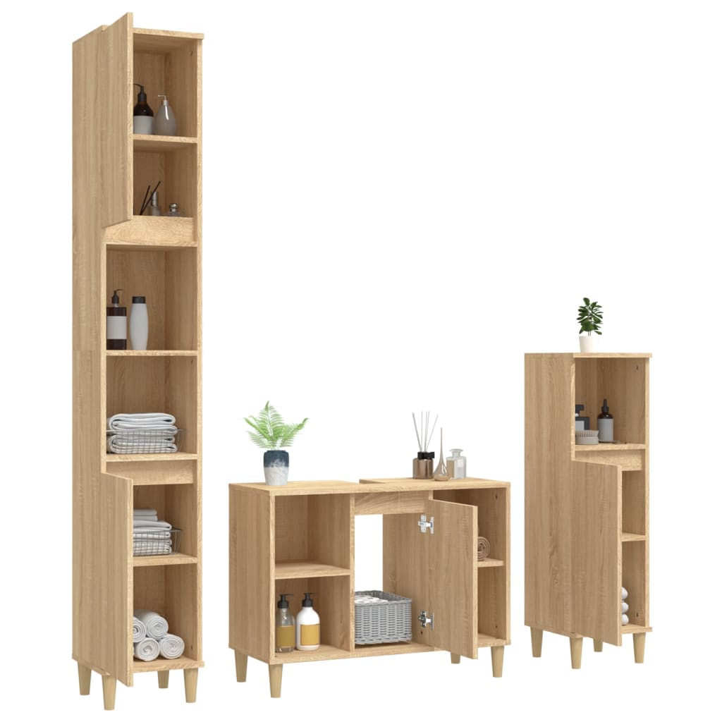 Berkfield 3 Piece Bathroom Furniture Set Sonoma Oak Engineered Wood