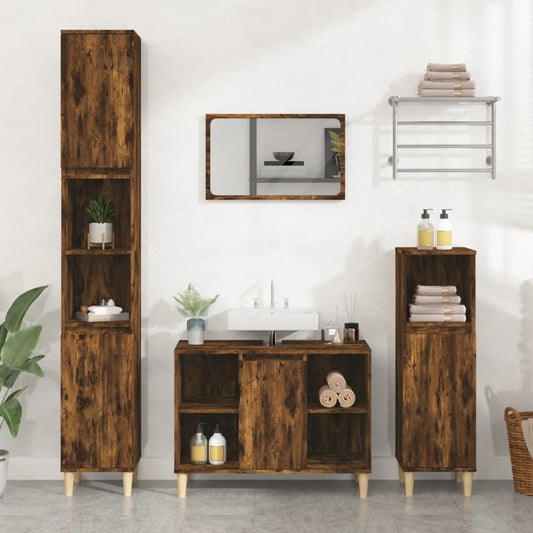 Berkfield 3 Piece Bathroom Furniture Set Smoked Oak Engineered Wood