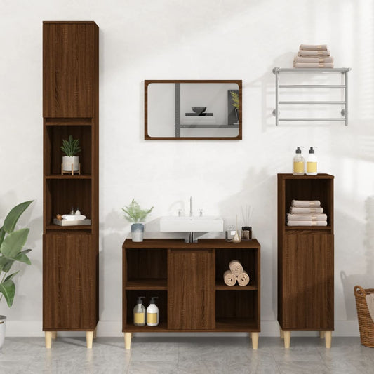 Berkfield 3 Piece Bathroom Furniture Set Brown Oak Engineered Wood