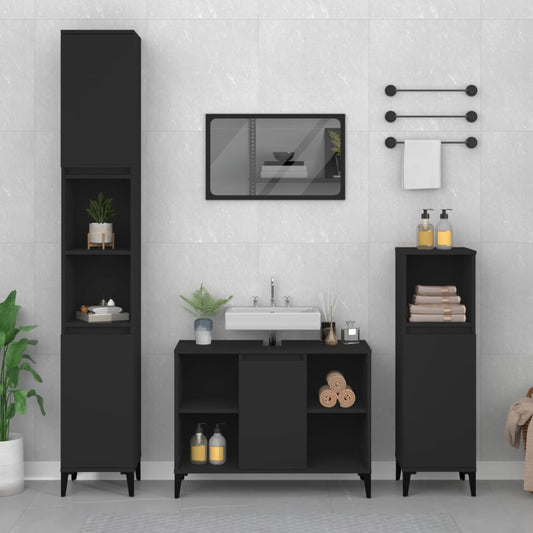 Berkfield 3 Piece Bathroom Furniture Set Black Engineered Wood
