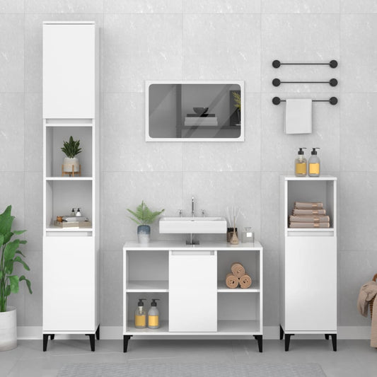 Berkfield 3 Piece Bathroom Furniture Set High Gloss White Engineered Wood