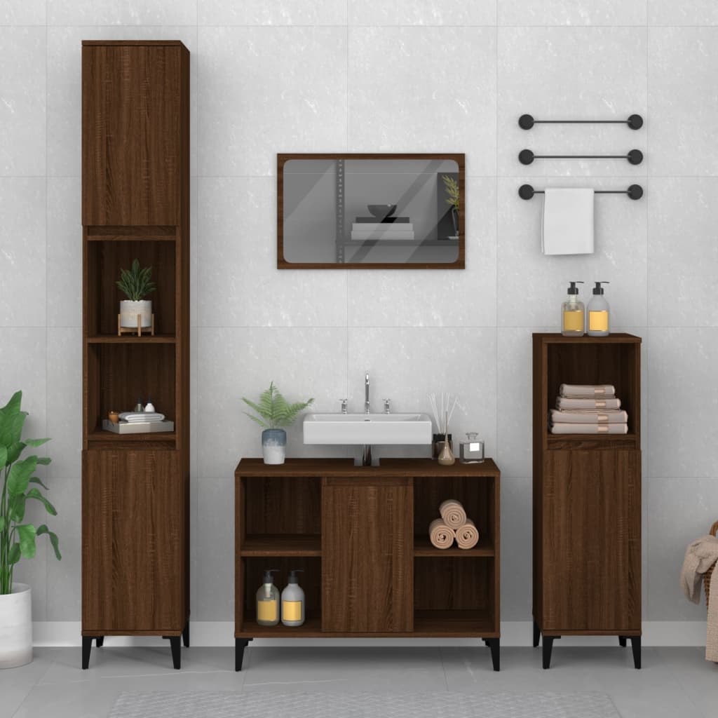Berkfield 3 Piece Bathroom Furniture Set Brown Oak Engineered Wood
