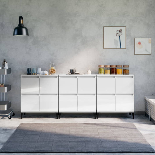 Berkfield Sideboards 3 pcs High Gloss White 60x35x70 cm Engineered Wood