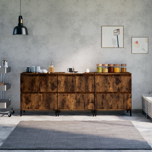Berkfield Sideboards 3 pcs Smoked Oak 60x35x70 cm Engineered Wood