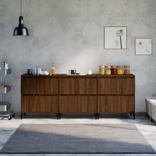 Berkfield Sideboards 3 pcs Brown Oak 60x35x70 cm Engineered Wood
