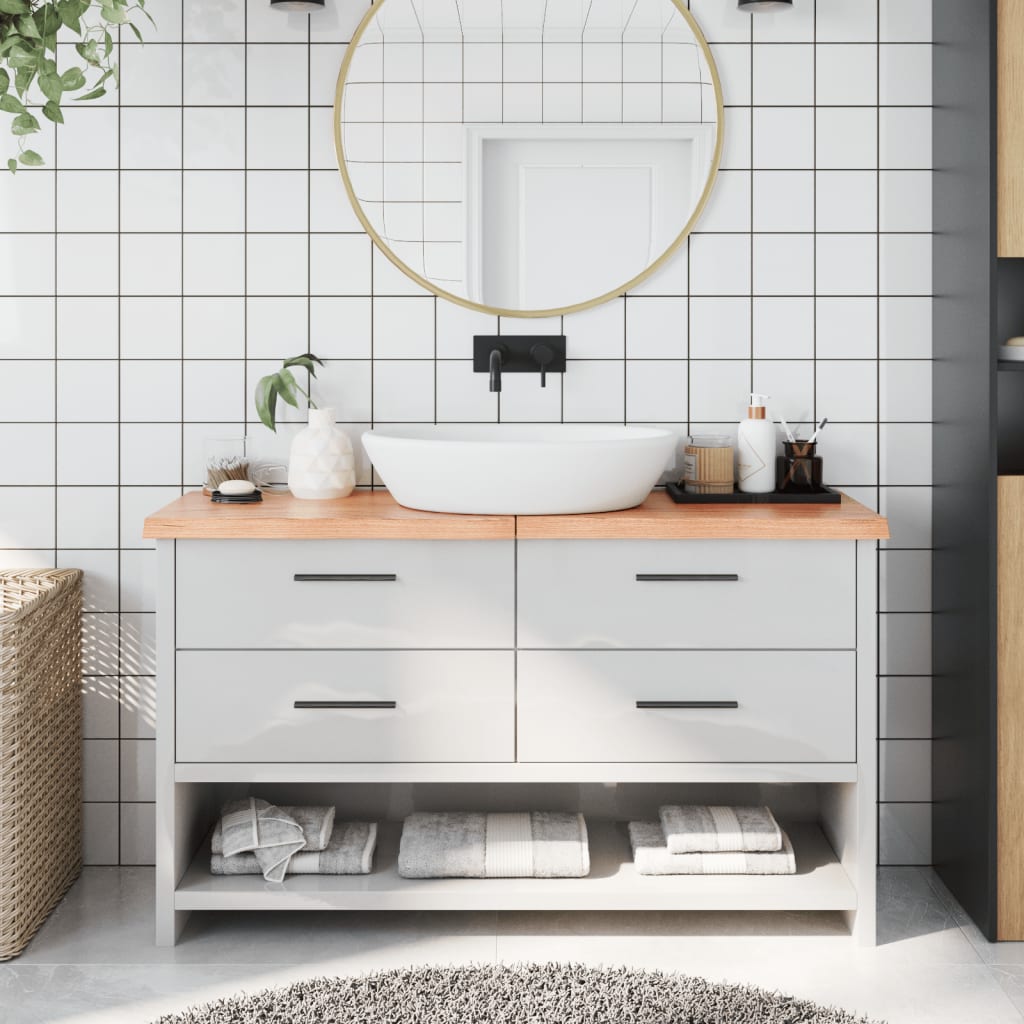 Berkfield Bathroom Countertop Light Brown 140x30x4 cm Treated Solid Wood