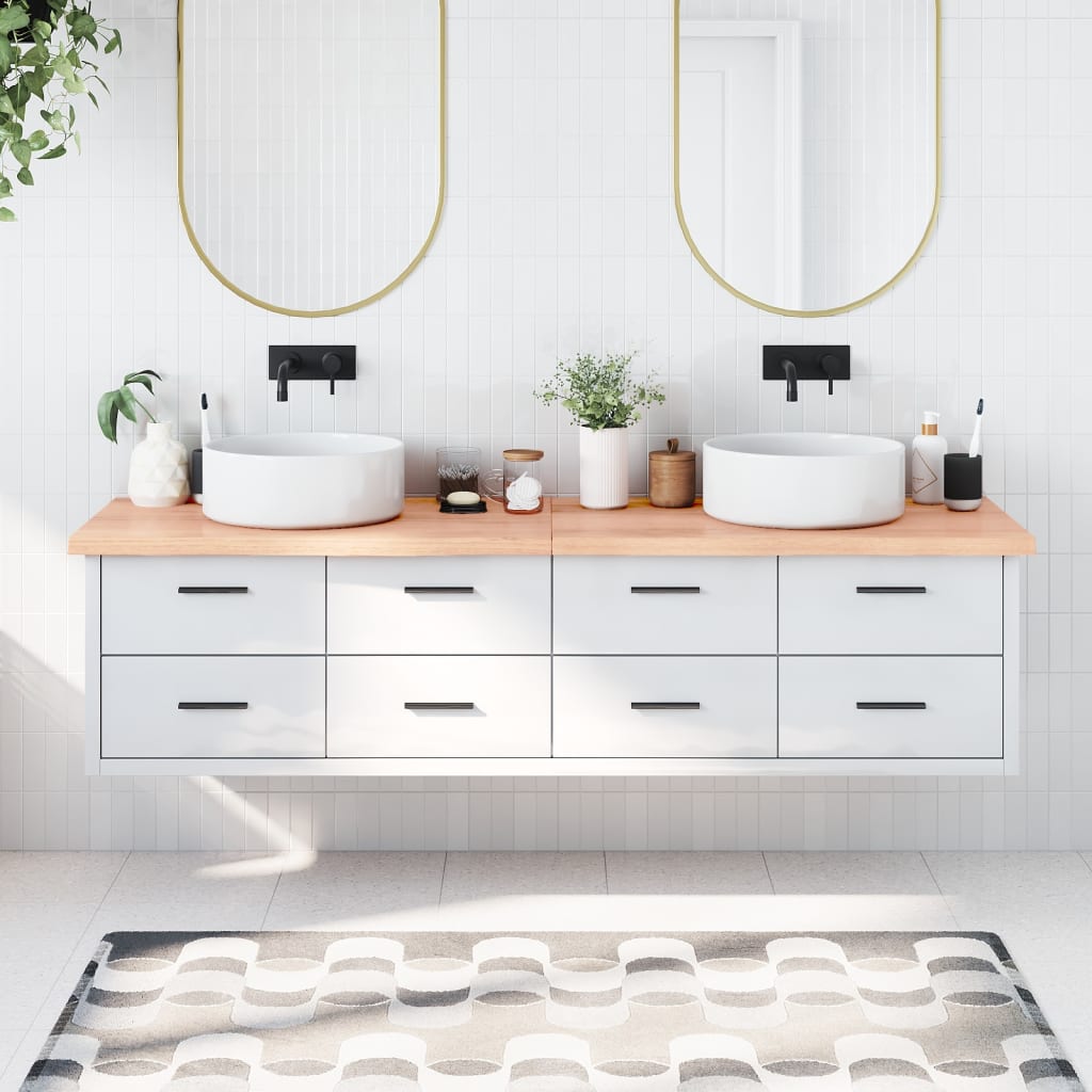 Berkfield Bathroom Countertop Light Brown 200x60x4 cm Treated Solid Wood