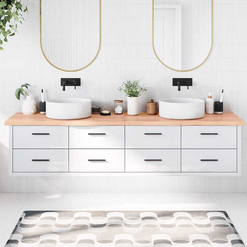 Berkfield Bathroom Countertop Light Brown 220x50x4 cm Treated Solid Wood