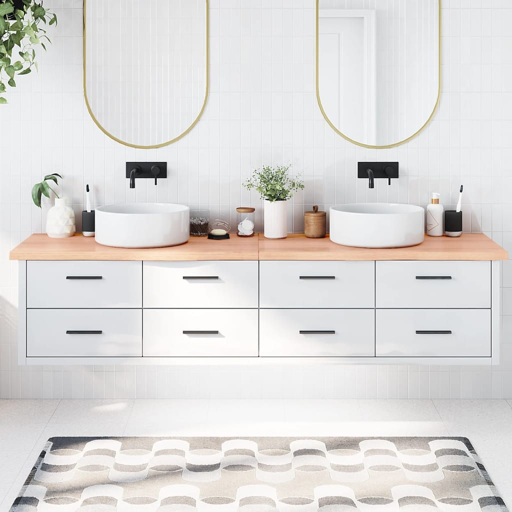 Berkfield Bathroom Countertop Light Brown 220x60x4 cm Treated Solid Wood