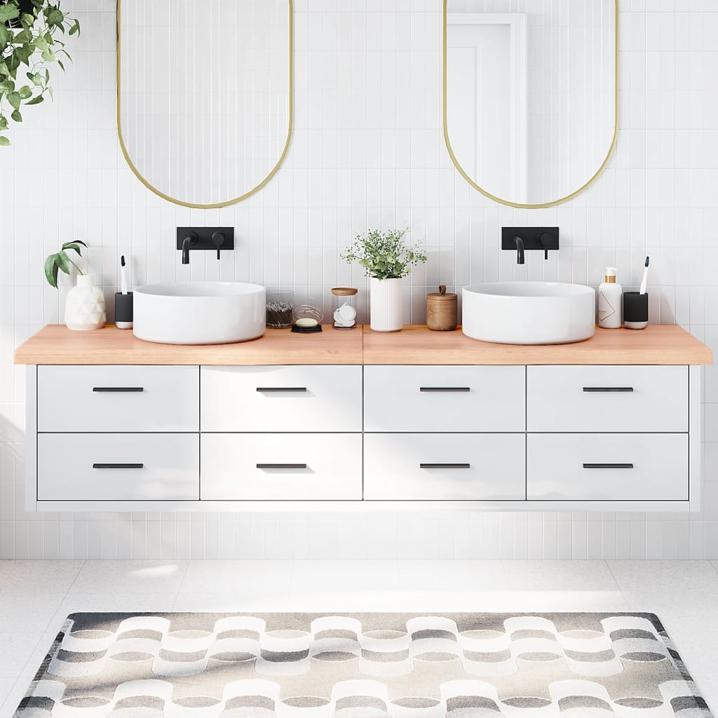 Berkfield Bathroom Countertop Light Brown 220x60x6 cm Treated Solid Wood