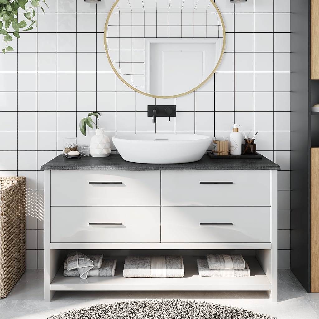 Berkfield Bathroom Countertop Dark Grey 100x30x2 cm Treated Solid Wood