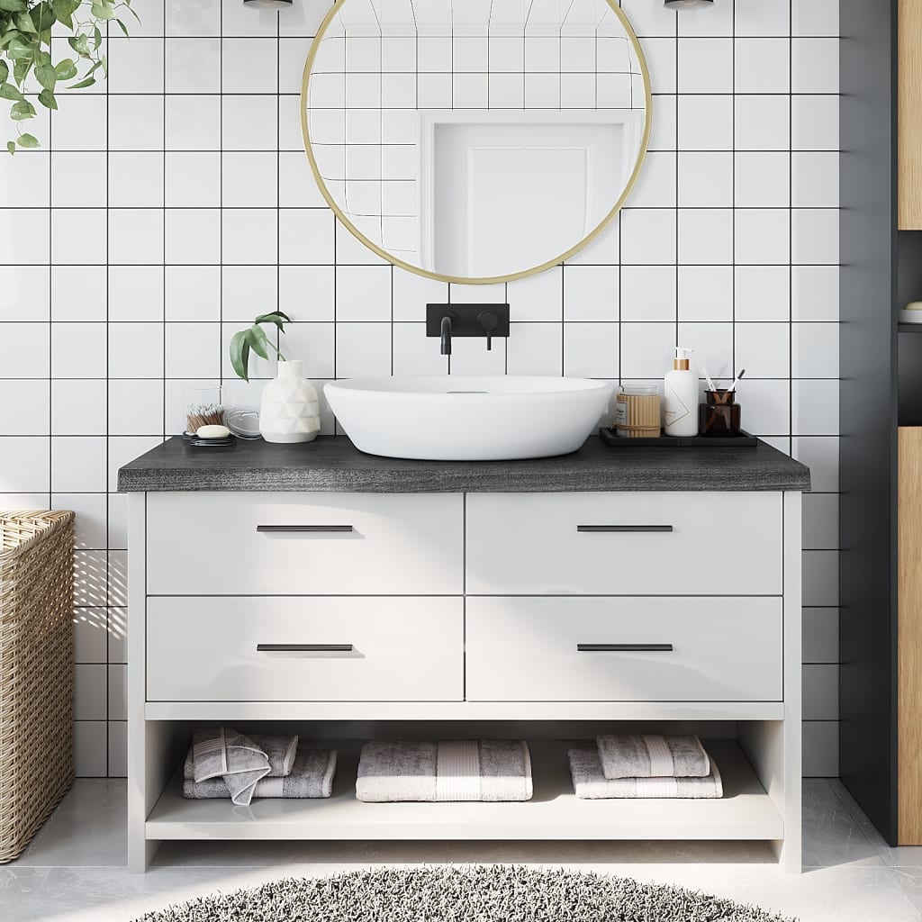 Berkfield Bathroom Countertop Dark Grey 100x30x6 cm Treated Solid Wood