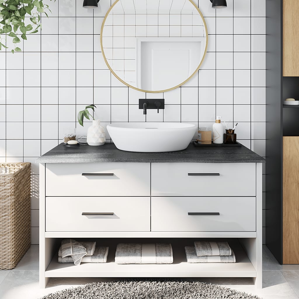 Berkfield Bathroom Countertop Dark Grey 100x60x2 cm Treated Solid Wood