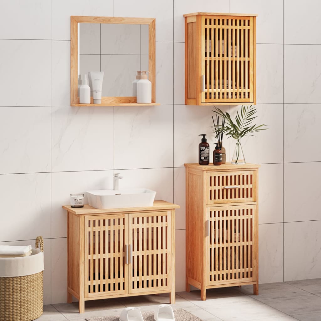 Berkfield 4 Piece Bathroom Furniture Set Solid Wood Walnut