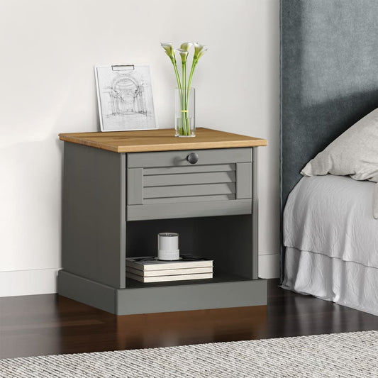 Berkfield Bedside Cabinet VIGO Grey 42x35x40 cm Solid Wood Pine