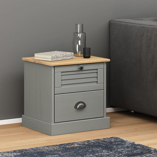 Berkfield Bedside Cabinet VIGO Grey 42x35x40 cm Solid Wood Pine