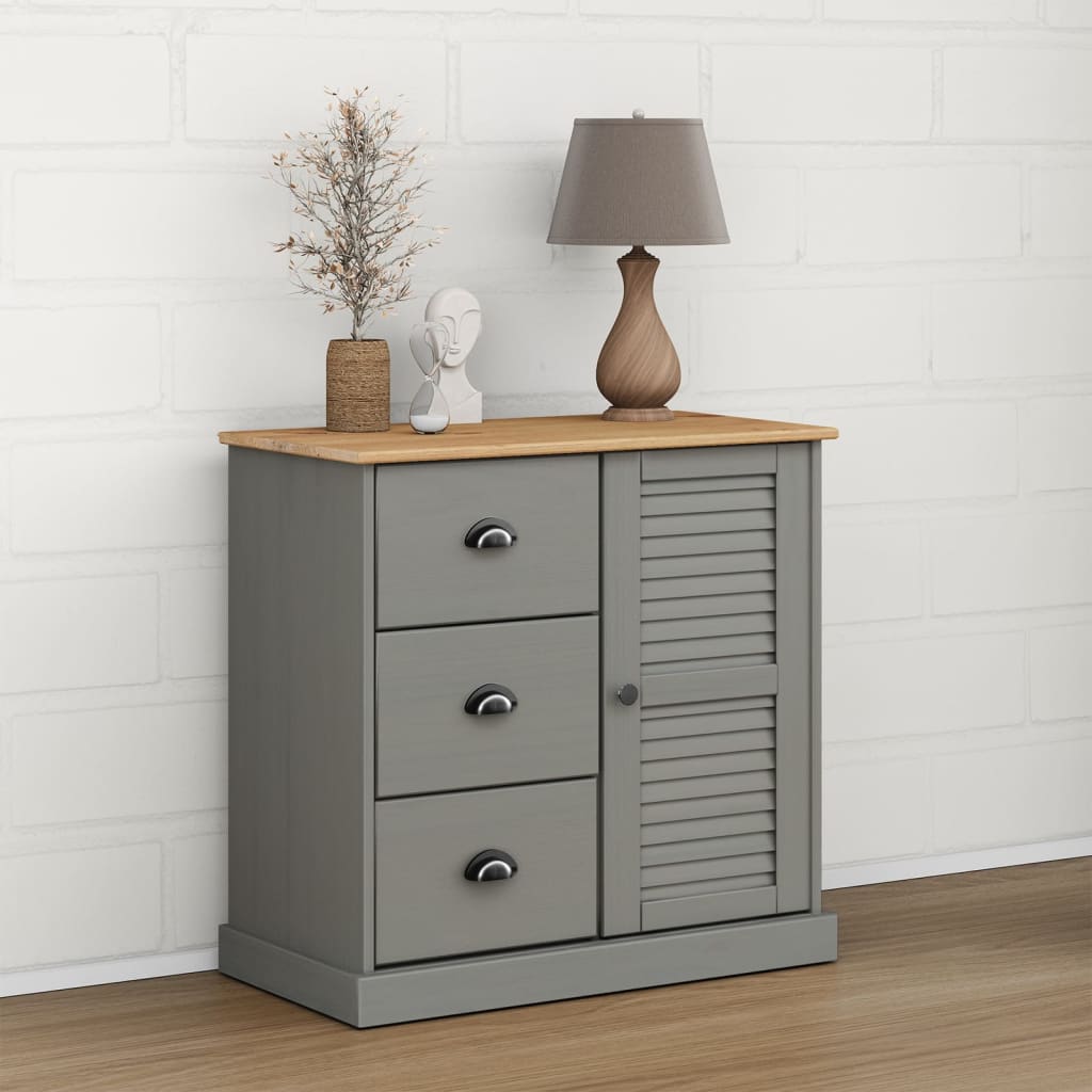 Berkfield Sideboard with Drawers VIGO 78x40x75 cm Grey Solid Wood Pine