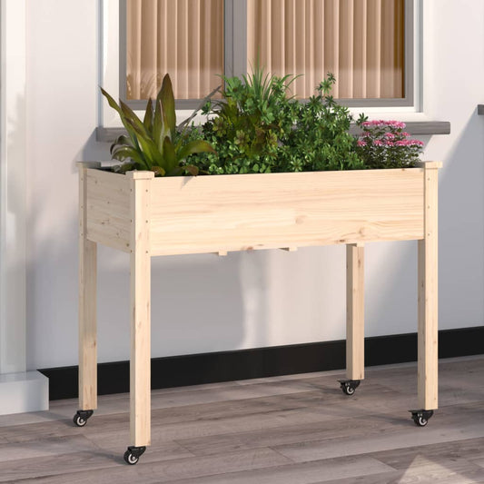 Berkfield Wheeled Planter with Liner 118x59x80 cm Solid Wood Fir