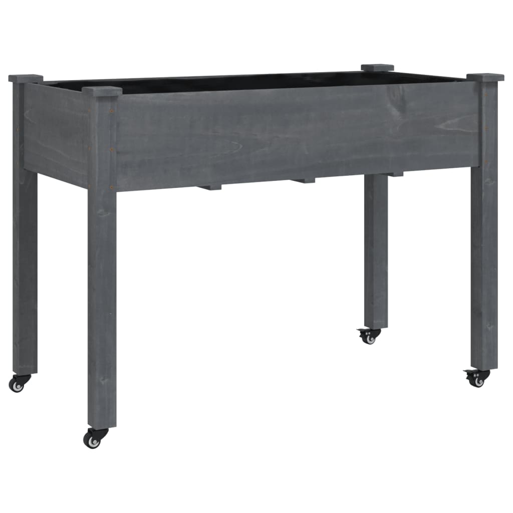 Berkfield Wheeled Planter with Liner Grey 118x59x80 cm Solid Wood Fir