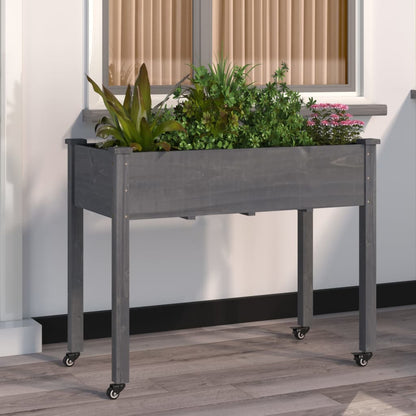 Berkfield Wheeled Planter with Liner Grey 118x59x80 cm Solid Wood Fir