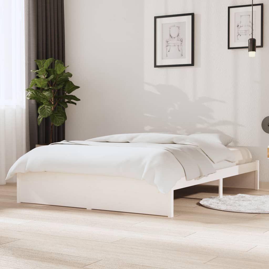 Berkfield Bed Frame White 135x190 cm Double Solid Wood Pine