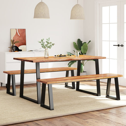 Berkfield 3 Piece Dining Set with Live Edge Solid Wood Acacia