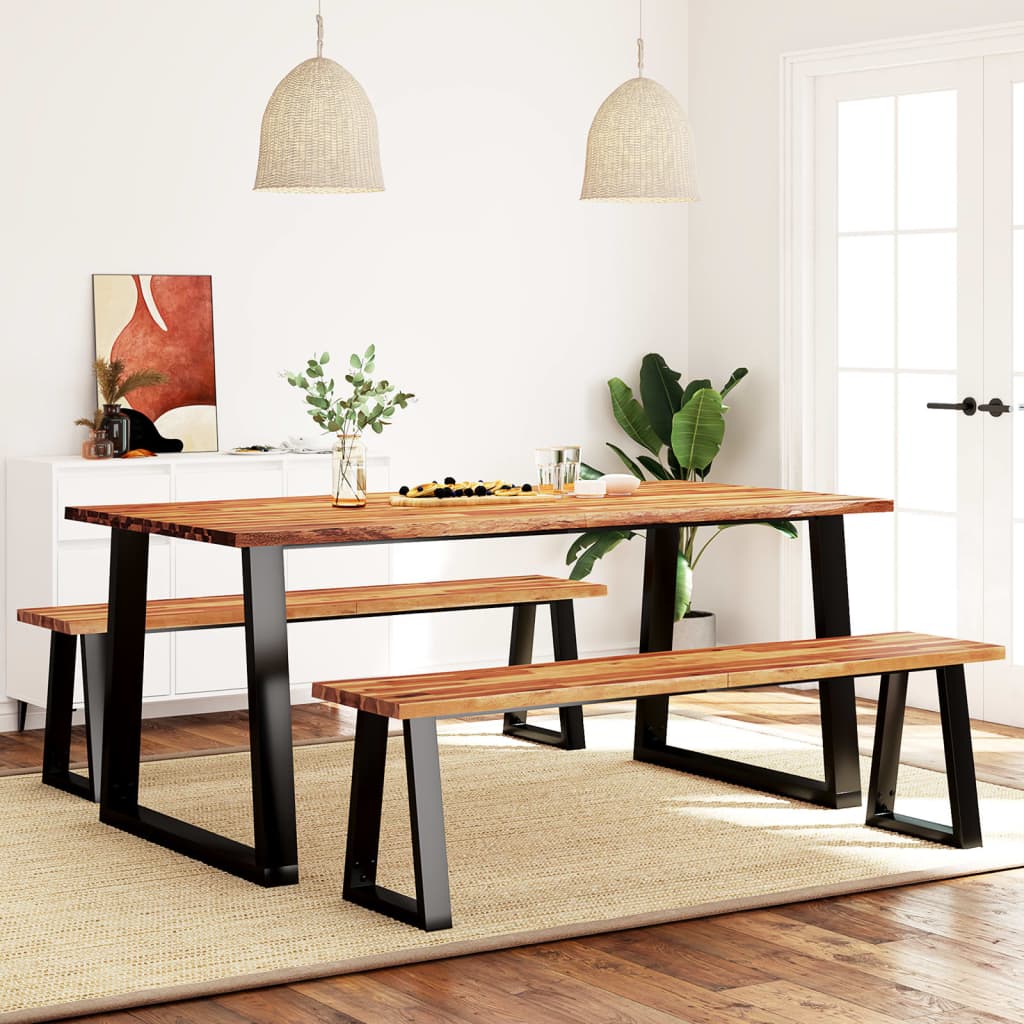 Berkfield 3 Piece Dining Set with Live Edge Solid Wood Acacia