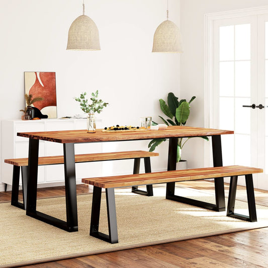 Berkfield 3 Piece Dining Set with Live Edge Solid Wood Acacia
