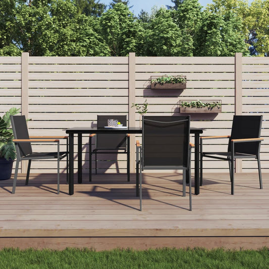 Berkfield 5 Piece Garden Dining Set Black Textilene and Steel