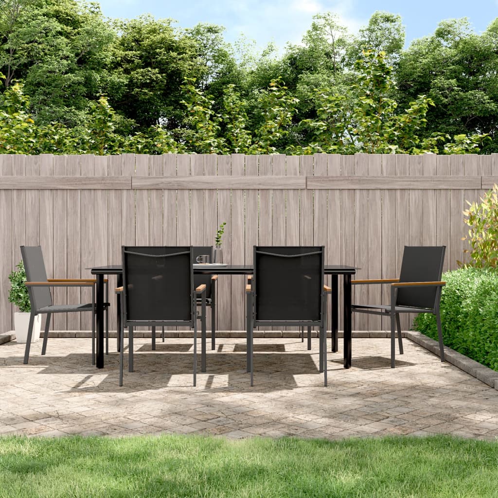 Berkfield 7 Piece Garden Dining Set Black Textilene and Steel