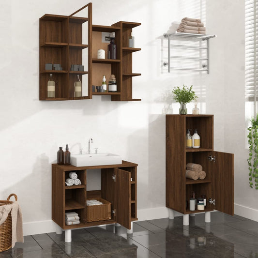 Berkfield 3 Piece Bathroom Cabinet Set Brown Oak Engineered Wood